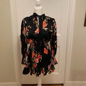 Misa Los Angeles Dress w ruffle hem optional tie neck